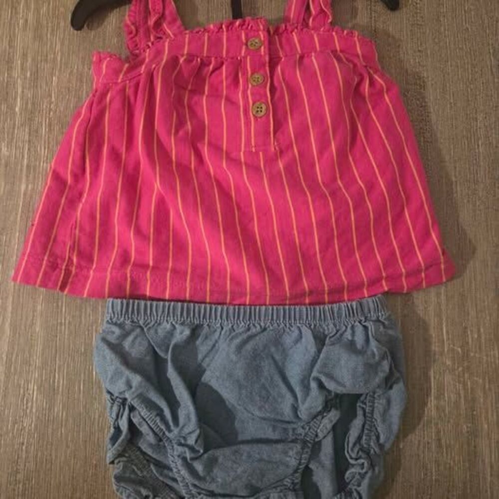 Carters girls 3 month pink striped tank top and denim diaper cover